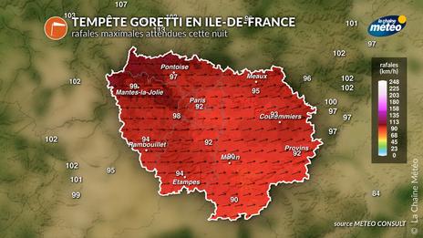 Tempête Goretti : scénario attendu en Île-de-France cette nuit et demain matin