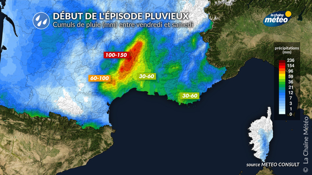 Cumuls de pluie (mm) attendus entre vendredi et samedi Actualités France