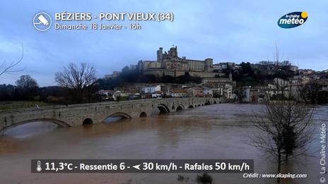 Suivi Intempéries ce dimanche : inondations dans l'Hérault, la ville de Béziers commence à être inondée