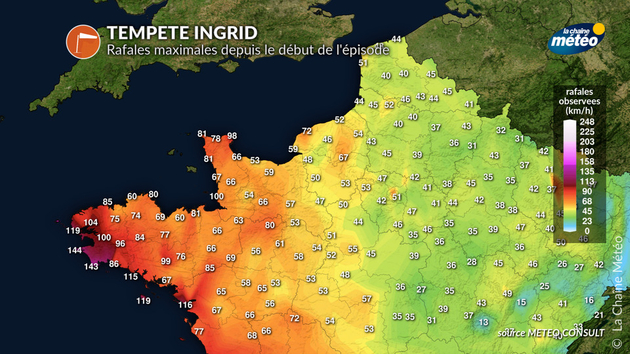 Tempête INGRID : rafales maximales observées Actualités France