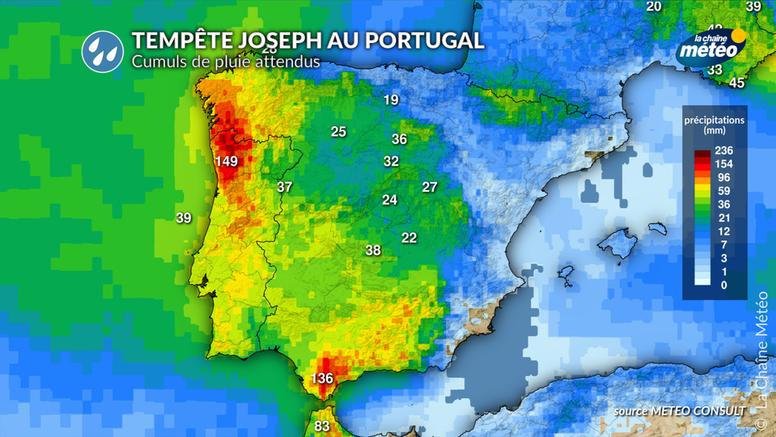 Tempête Joseph : fortes pluies et risque d’inondations au Portugal et en Galice