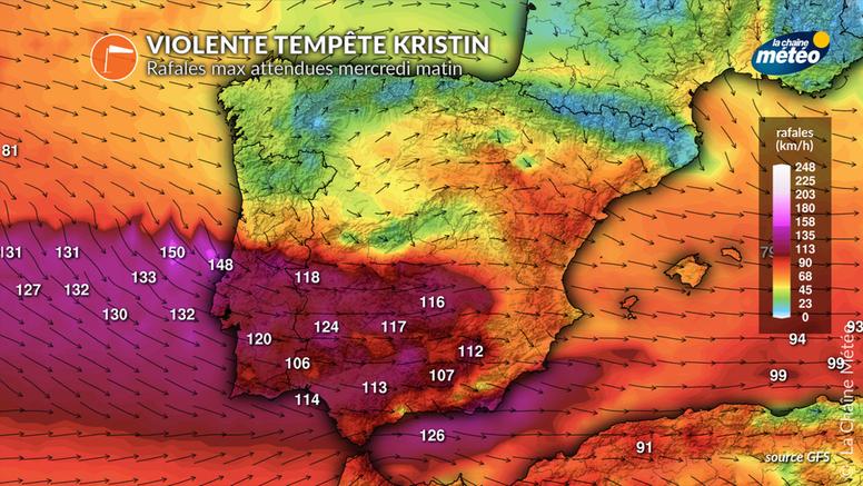 Violente tempête Kristin au Portugal : des rafales jusqu'à 190 km/h