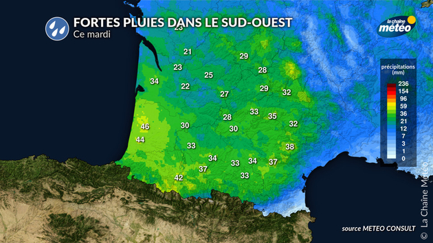 Pluies abondantes attendues dans le sud-ouest ce mardi Actualités France