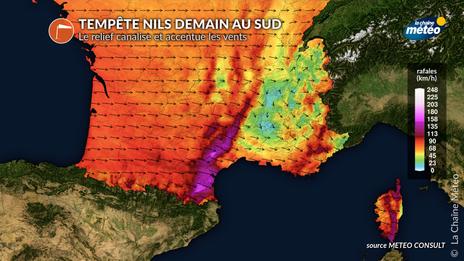 Tempête Nils au sud jeudi : un vent renforcé par le relief