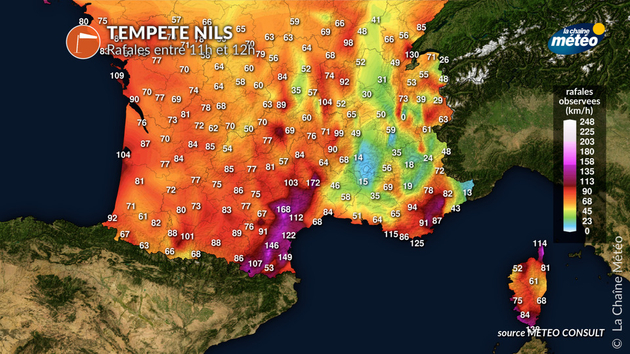 Rafales maximales observées à la mi-journée Actualités France