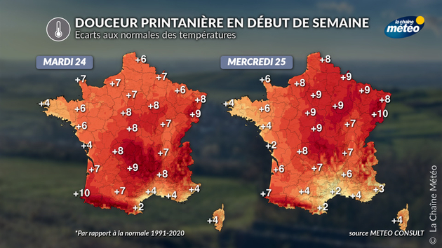 Ecarts aux normales des températures Actualités France