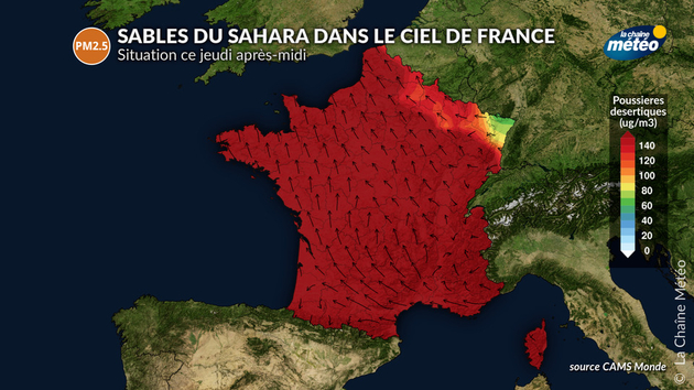 Concentration particulièrement dense de sables du Sahara Actualités France