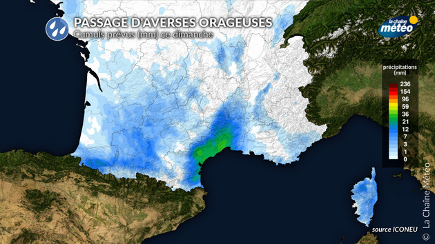 Cumuls de pluie (mm) prévus pour ce dimanche Actualités France