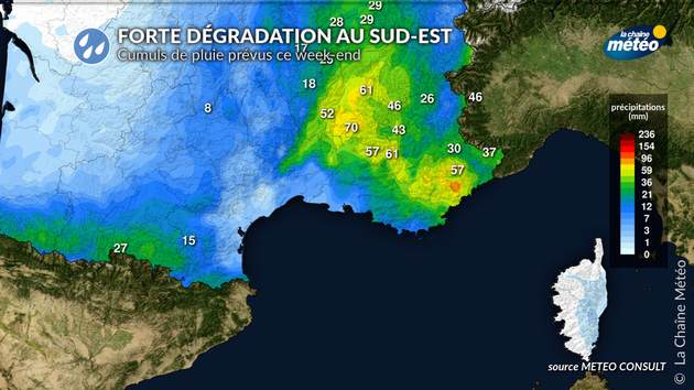 Forte dégradation au sud-est ce week-end : cumuls de pluie attendus Actualités France