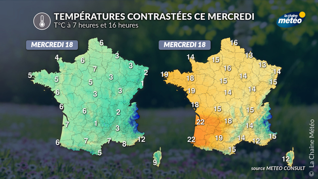T° minimales et maximales ce mercredi Actualités France