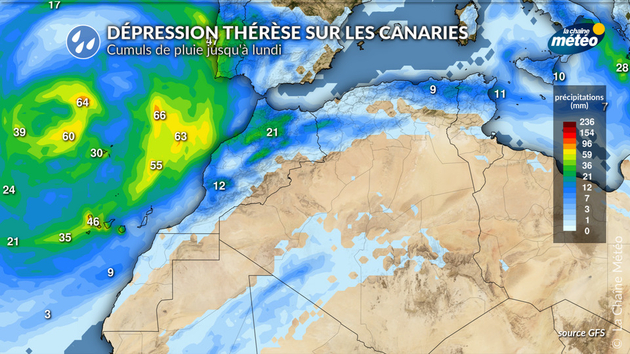 Dépression Thérèse sur les Canaries, cumuls de pluie Actualités étranger