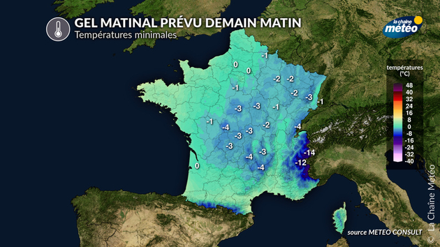 Gel prévu ce vendredi matin (températures sous abri) Actualités France
