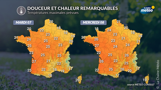 Température maximales prévues Actualités France