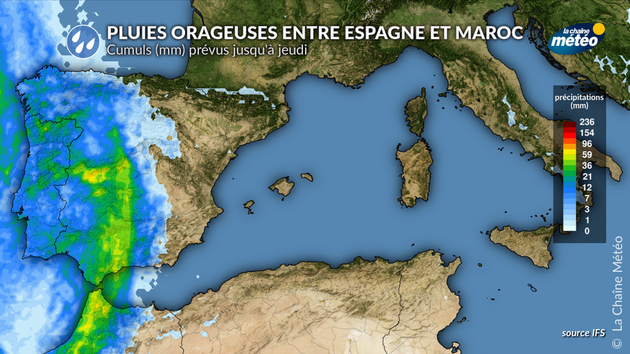 Cumuls de pluie attendus en Espagne et Maroc Actualités étranger