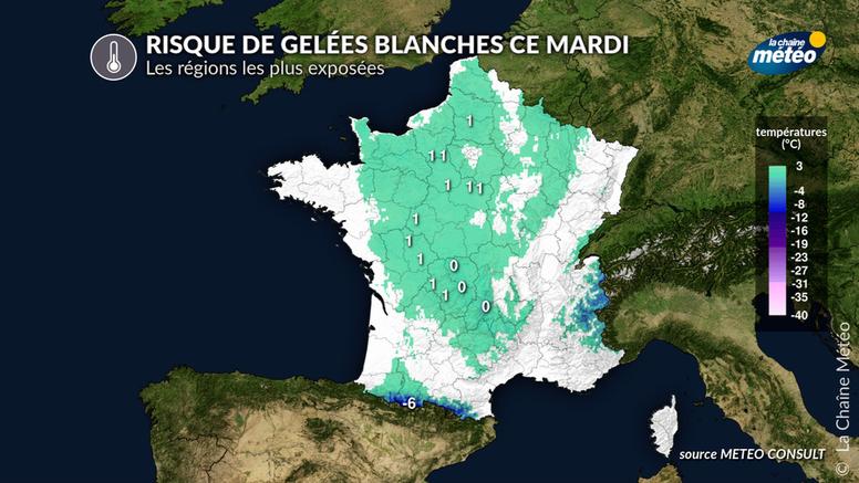 Menace de gel ce mardi sur un axe allant du sud-ouest au Nord