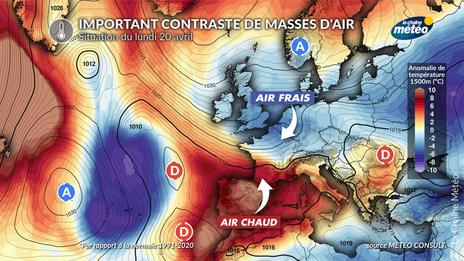 Contraste de masses d'air en début de semaine prochaine : entre fraîcheur au nord et chaleur au sud