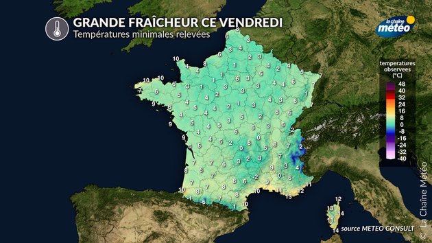 Températures minimales ce vendredi 15 mai 2026 Actualités France
