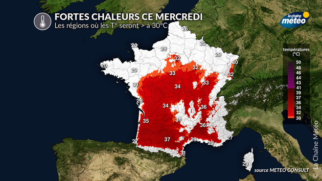 Les régions où le seuil de forte chaleur est dépassé ce mercredi Actualités France