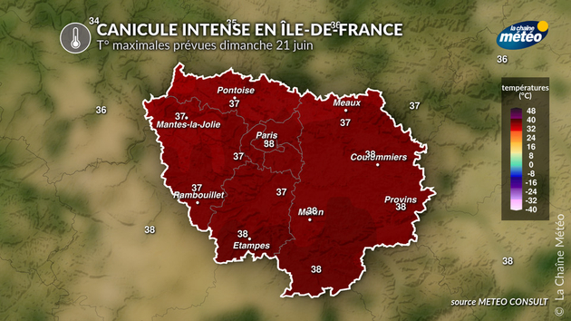 T° maximales attendues dimanche 21 juin Actualités France