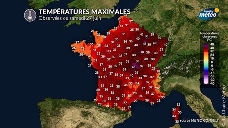 Canicule historique ce samedi 27 juin : jusqu'à 43,2°C à Vassincourt (55), 137 records mensuels battus