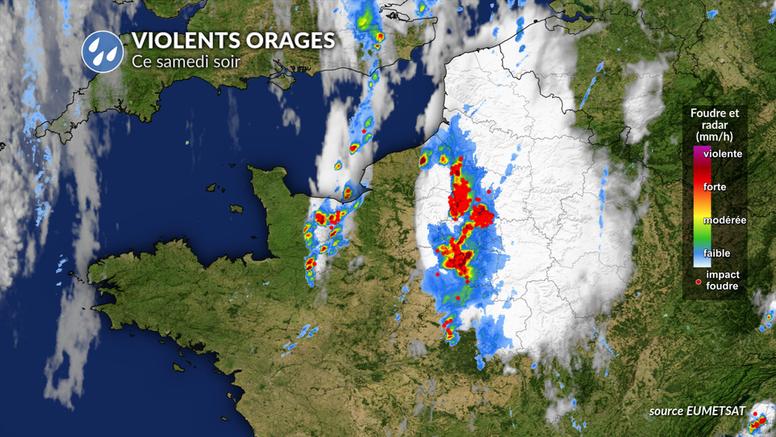 Violents orages de grêle au nord-ouest et en région parisienne ce soir, 145 km/h de vent à Blois