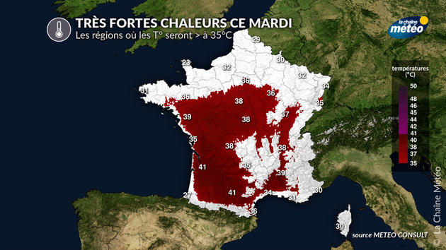 T° maximales attendues ce mardi Actualités France
