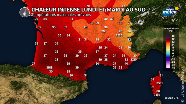 Température maximales lundi après-midi Actualités France