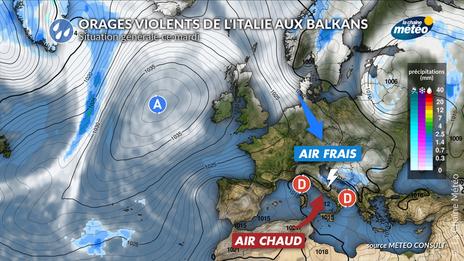 Orages violents du nord de l'Italie aux Balkans ce mardi : grosse grêle, violentes rafales et pluies intenses