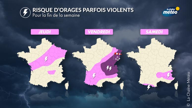 Orages localement violents : fortes pluies, grêle et rafales jusqu'à 100 km/h en fin de semaine