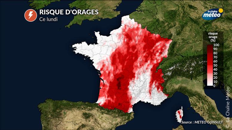Retour en force des orages ce lundi : pluies intenses, grêle et violentes rafales des Pyrénées au Limousin