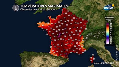 Canicule en France, jusqu'à 43,1°C à Châteaumeillant (18), 84 records mensuels ce vendredi