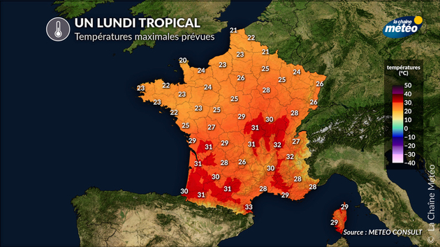 Températures maximales lundi Actualités France