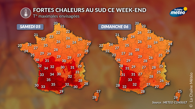 T° maximales attendues ce week-end Actualités France