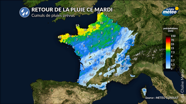 Cumuls de pluie attendus ce mardi Actualités France
