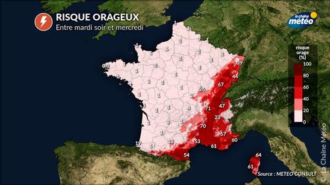 Risque d'orages : l'est et le sud-est concernés à partir de mardi soir