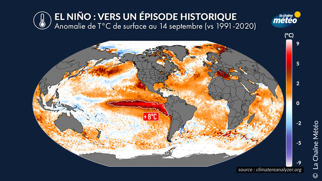 Anomalies des températures de surface des océans : El NIno est particulièrement visible Actualités France