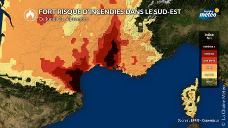 Incendies : risque extrême lundi et mardi dans le Sud-Est avec chaleur et vent fort