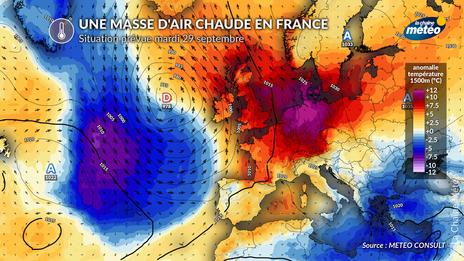 Pic de chaleur remarquable mardi en France : jusqu'à +12°C au-dessus des normales de saison