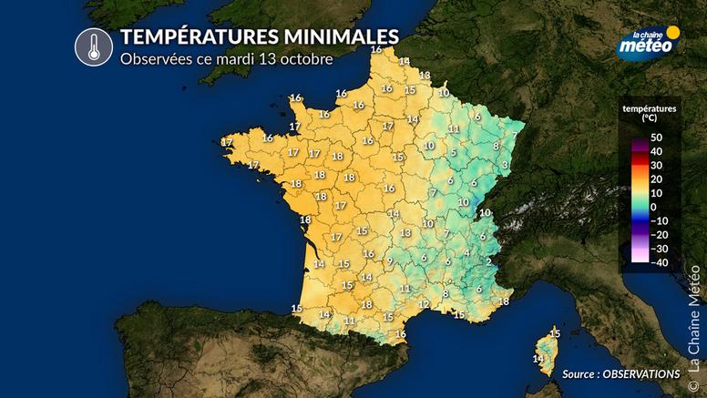 Douceur exceptionnelle ce 13 octobre : des températures minimales proches des records dans l'Ouest