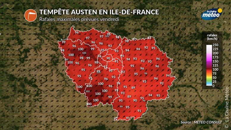 Tempête Austen en Île-de-France : Yvelines et Val-d'Oise en alerte orange, jusqu'à 100 km/h vendredi