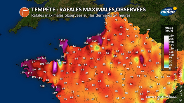 Tempête Austen : rafales maximales observées Actualités France