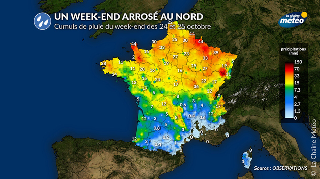 Cumuls de pluie du week-end des 24 at 25 octobre Actualités France