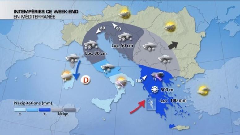 Tempête de neige de l'Italie aux Balkans ce week-end