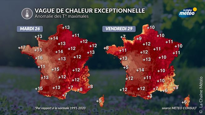 Anomalie des T° maximales d'ici vendredi