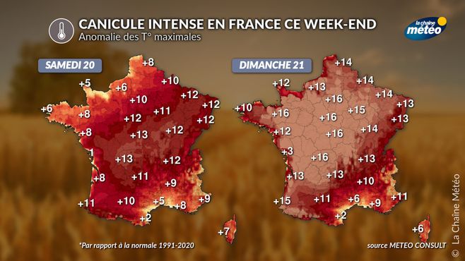 Anomalie des T° maximales ce week-end © La Chaine Météo / Météo Consult