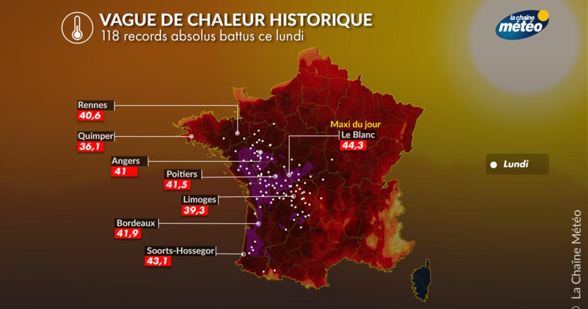Canicule historique ce lundi 22 juin : jusqu'à 44°C à l'ombre dans l'Indre et des centaines de records battus
