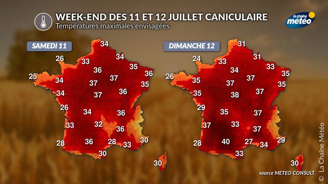 Températures maximales les 11 et 12 juillet © lachainemeteo