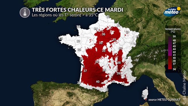 Températures maximales ce mardi © La Chaine Météo / Météo Consult