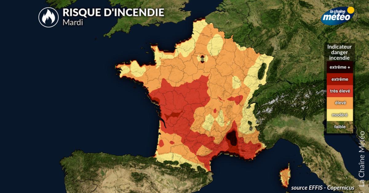 Incendies en France : risque très élevé à extrême ce mardi au sud et à l'ouest