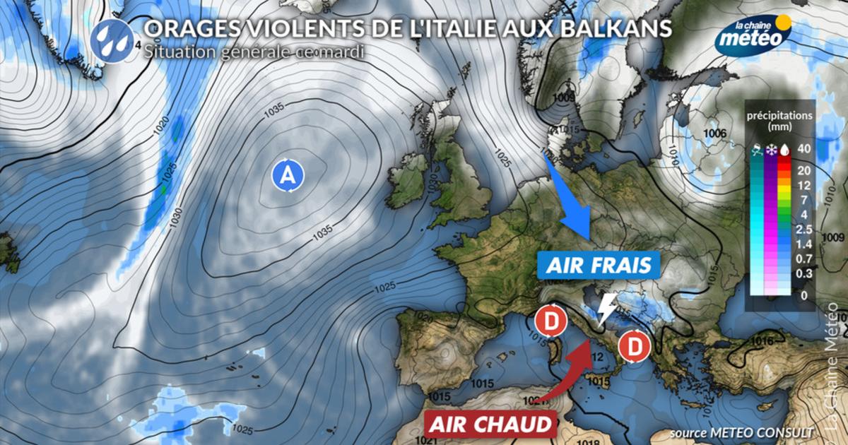 Orages violents du nord de l'Italie aux Balkans ce mardi : grosse grêle, violentes rafales et pluies intenses